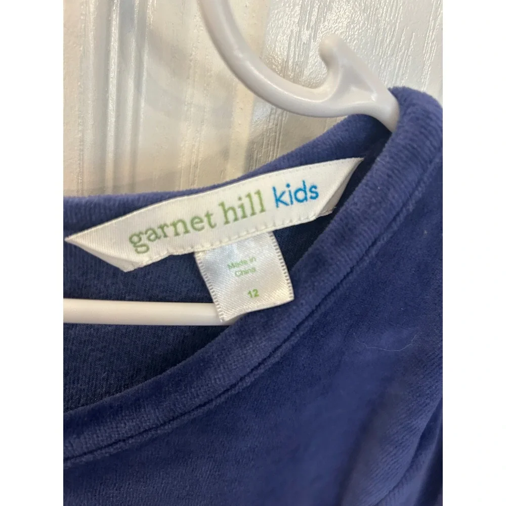 Garnet Hill Kids Velour Dress Blue Bell Sleeve‎ Ruffle Hem Girls Size 12 Holiday